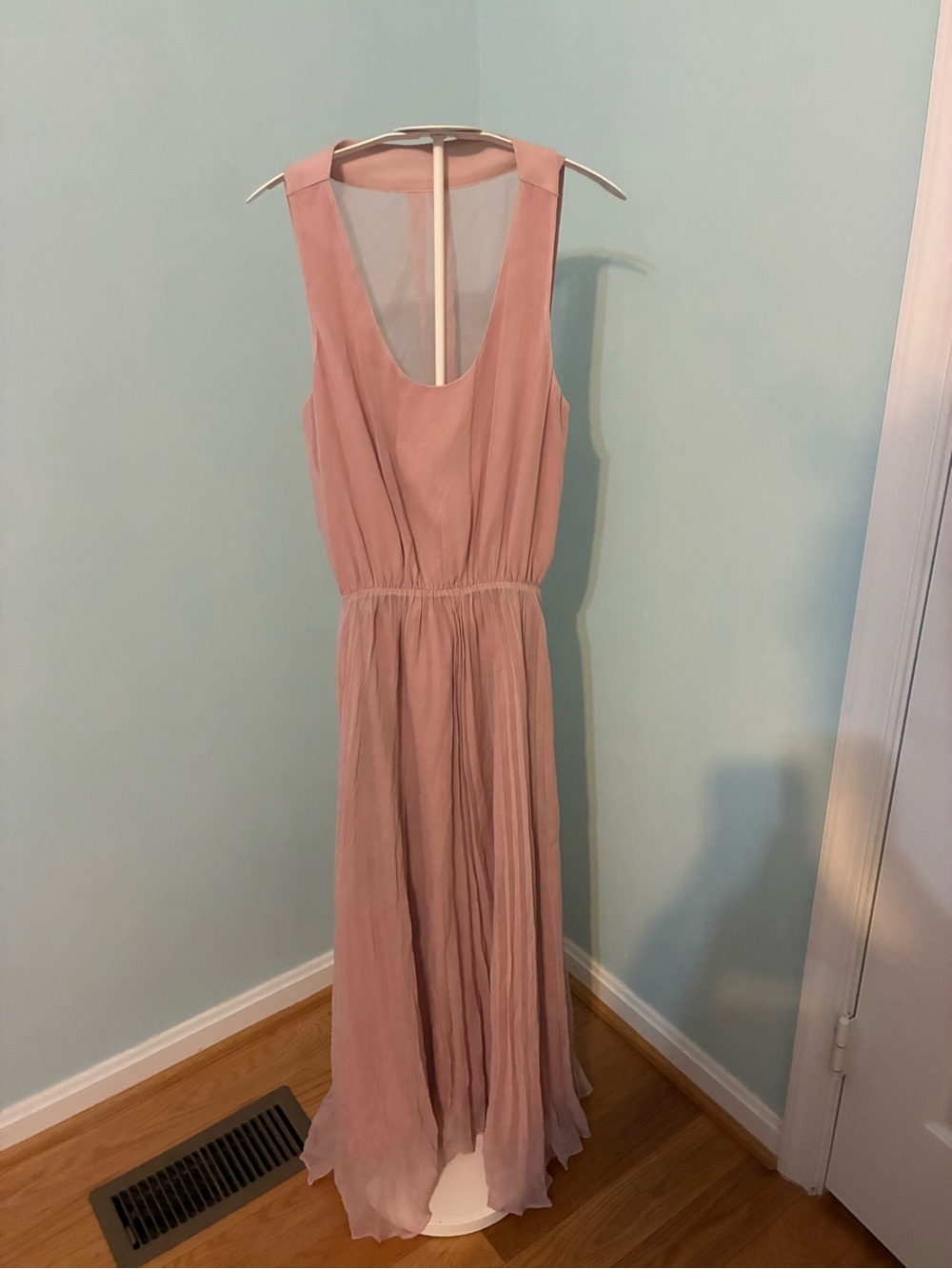 Anthropologie Stella & Jamie Blush Pink Pleated Midi Dress With Back Cutout